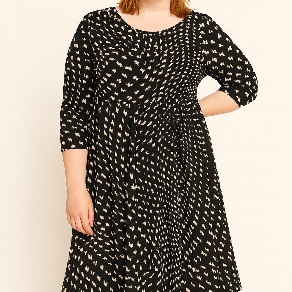 Bitte Kai Rand Black White Abstract Print Midi Dress Sz M Long Sleeve